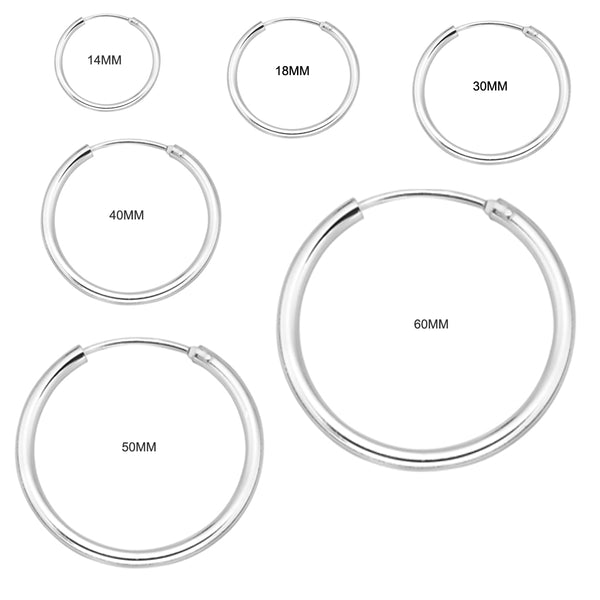 .925 Sterling Silver Hoops Endless Hoop Hoops Earrings 2x18mm