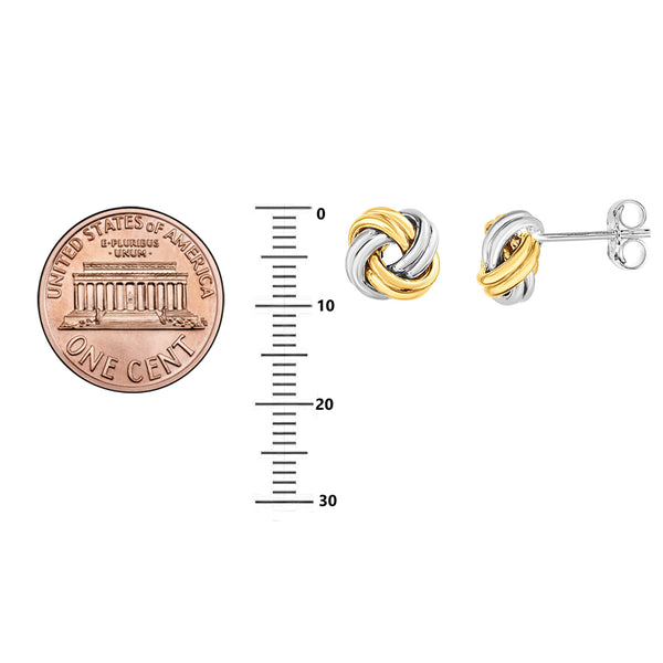 Sterling Silver Small Gold-tone Overlay Two-tone Love Knot Stud Earrings