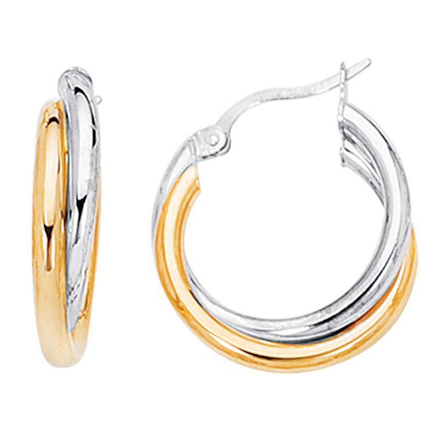 Ritastephens  Sterling Silver Gold Plated Two-Tone Intertwined Hoop Earrings – Small, Regular, and Large Sizes, Polished Gold and Silver Hoops, Elegant Mixed Metal Earrings, Chic and Stylish Classic Hoops