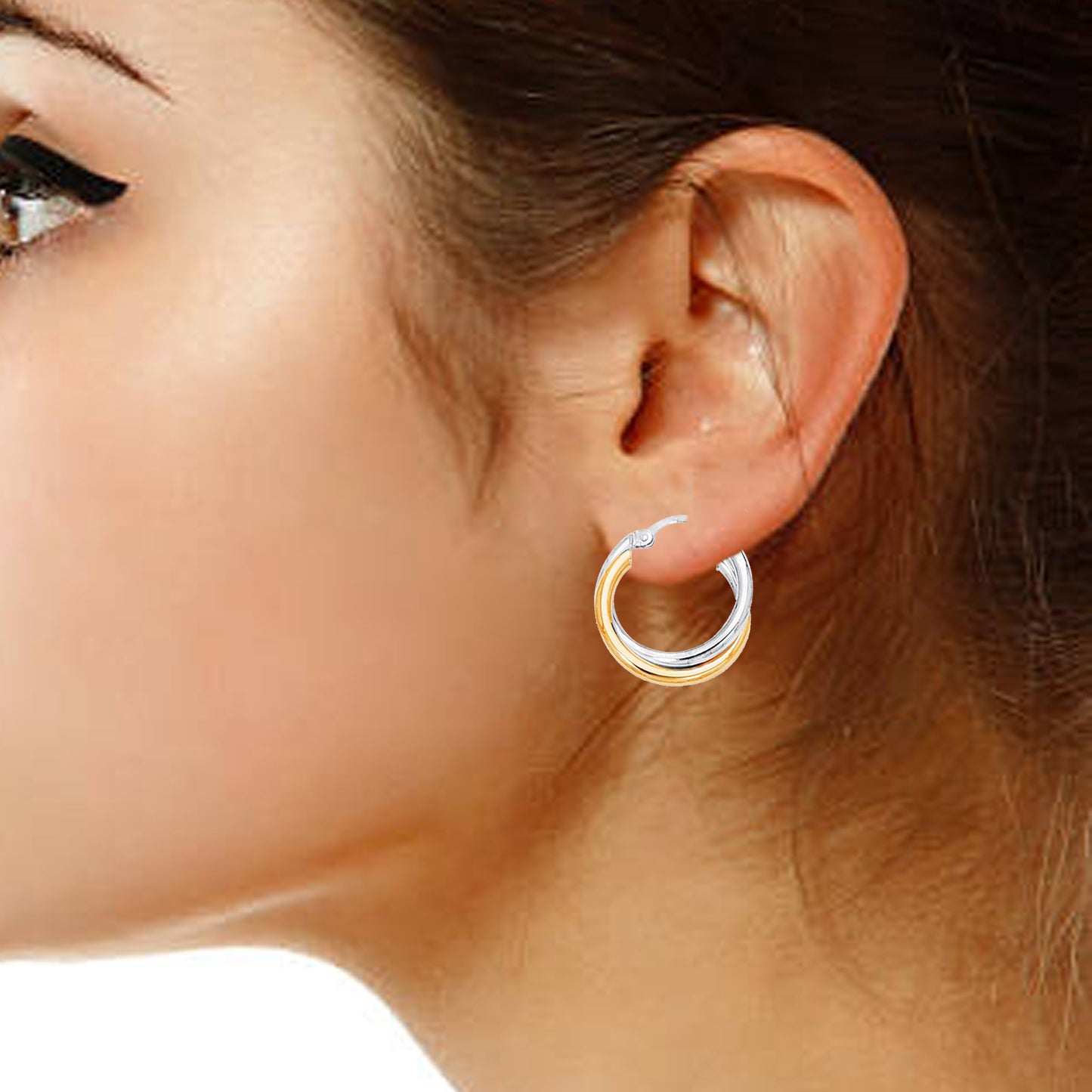 Ritastephens  Sterling Silver Gold Plated Two-Tone Intertwined Hoop Earrings – Small, Regular, and Large Sizes, Polished Gold and Silver Hoops, Elegant Mixed Metal Earrings, Chic and Stylish Classic Hoops