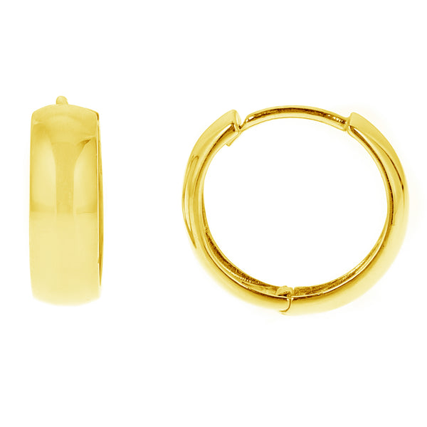Sterling Silver Gold Plated Wide Shiny Huggie Huggy Hoop Earrings 14.2 MM