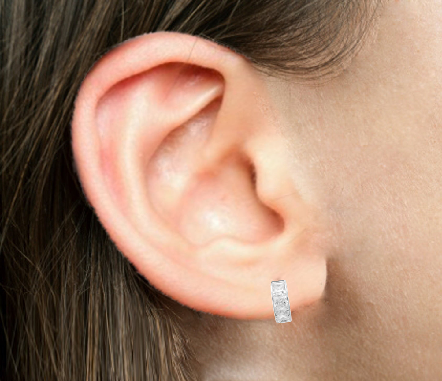 Ritastephens  .925 Sterling Silver Princess Cut Huggie Hoop Earrings - 9x3.5mm CZ, Elegant Small Silver Hoops, Classic & Timeless Design