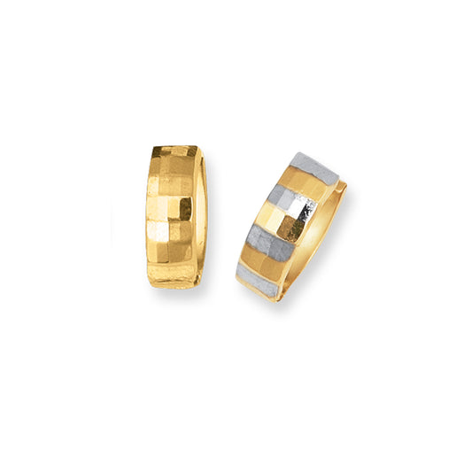Ritastephens 14K Solid Yellow and White Gold Lite Huggie Earrings 17mm - Lightweight 1.8g Classic and Elegant Two-Tone Hoops, Stylish and Timeless Fine Jewelry for Everyday and Special Occasions