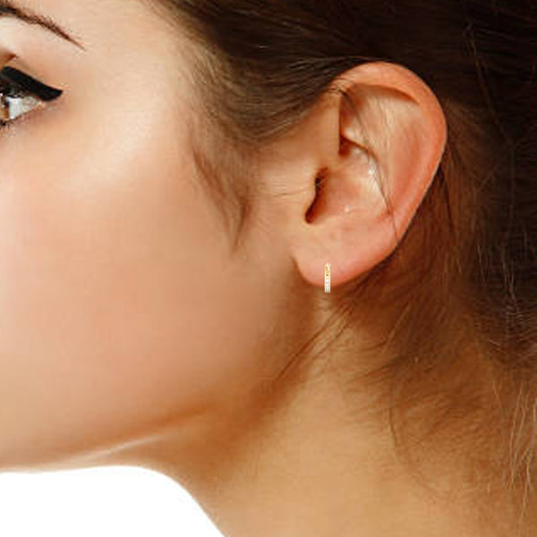 Sterling Silver Gold Overlay Cz Hoop Earrings Baby Kids Children 12x3mm Small