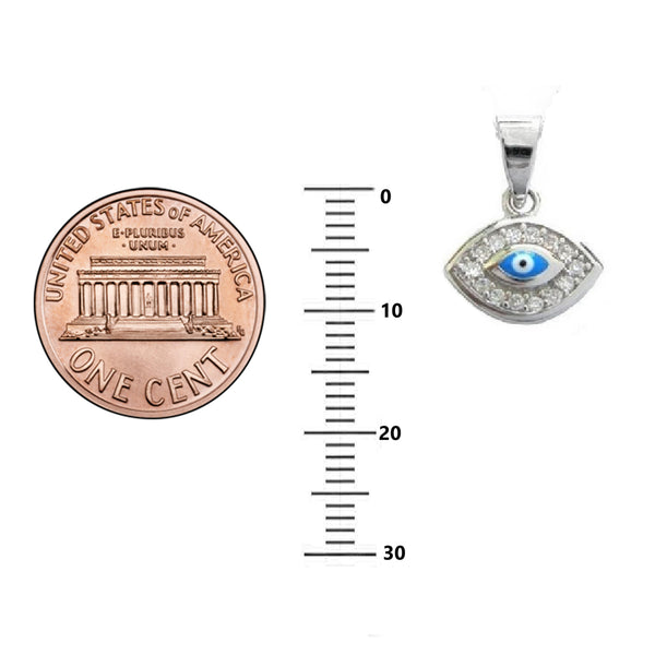 Sterling Silver Mini Evil Eye Good Luck Cubic Zirconia Pendant Charm 11mm x 12mm