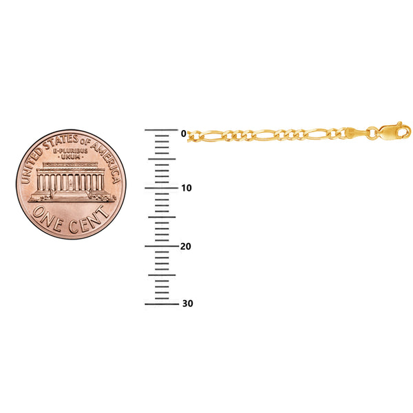 Ritastephens Sterling Silver or Gold Tone Italian 2.1mm Figaro Link Chain Anklet, or Bracelet