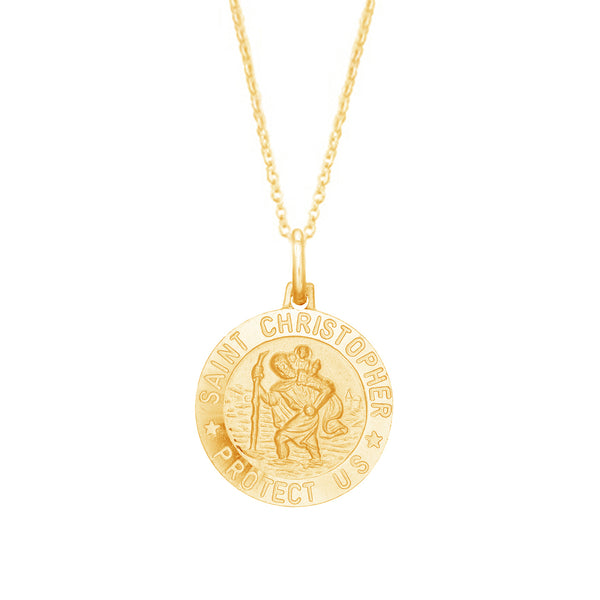 Ritastephens Italian Sterling Silver Gold Tone Round Saint St Christopher Medal Charm Pendant Necklace