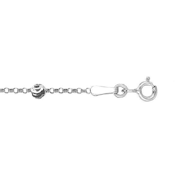Sterling Silver Adjustable Moon-Cut Bead Station Italian Cable Chain