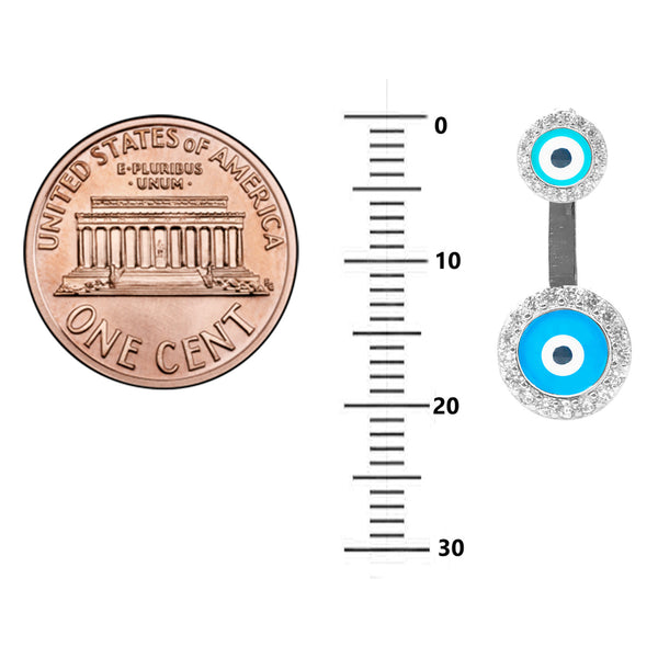 Sterling Silver Small Round Evil Eye Cubic Zirconia  Front Back Dangle 2 in 1 Stud Earrings Set