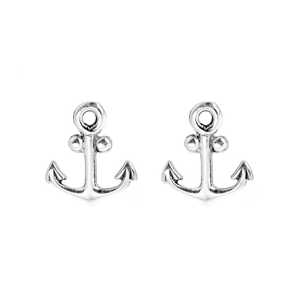 Sterling Silver Mini Nautical Anchor Tiny Stud Earrings 9x8mm