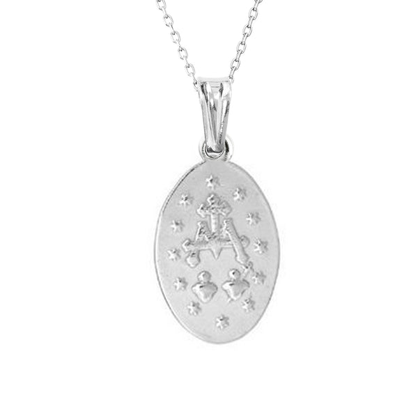 Sterling Silver Miraculous Mary Medal Small Charm Pendant Chain Necklace Back Side