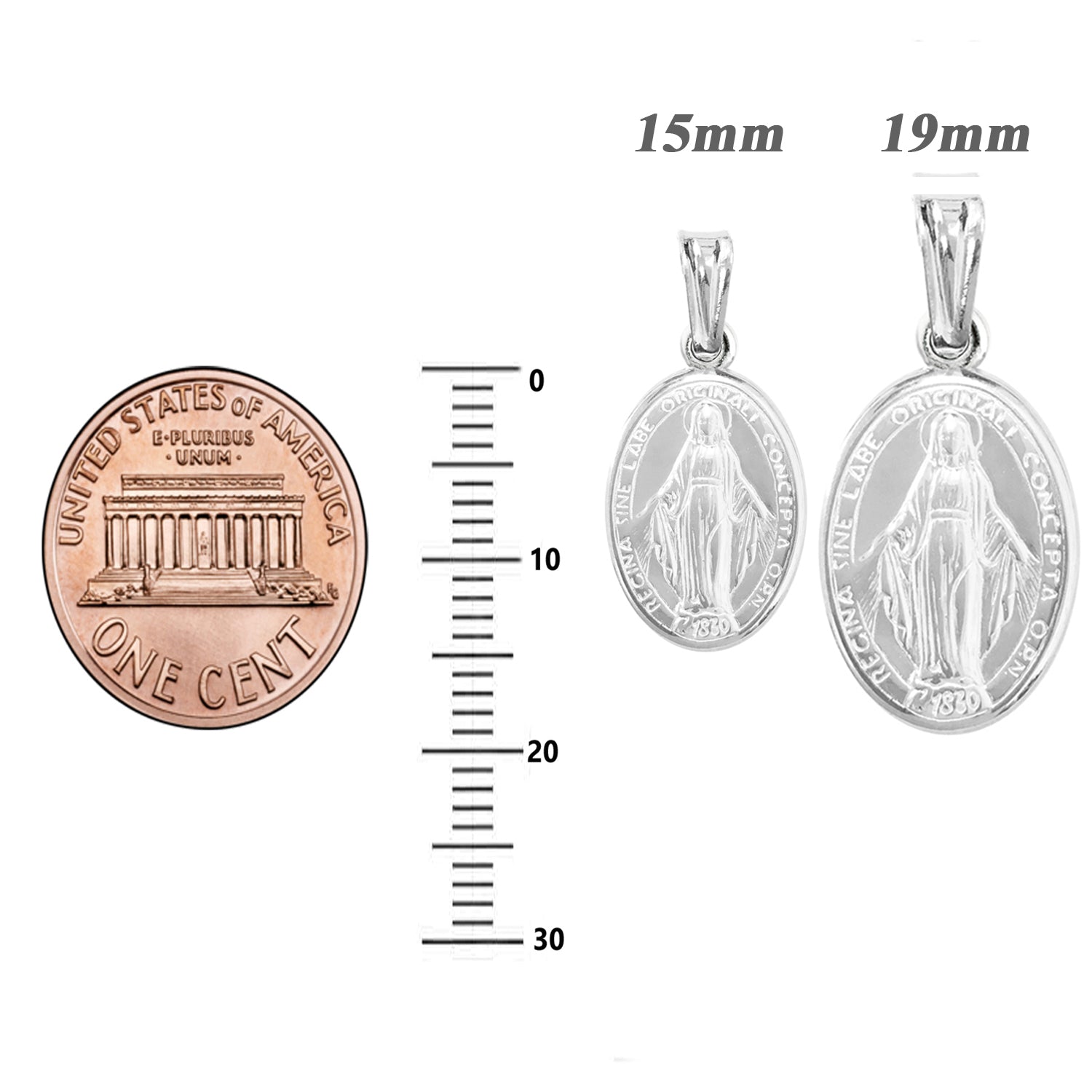 Sterling Silver Miraculous Mary Medal Charm Pendant Chain Necklace Small Regular