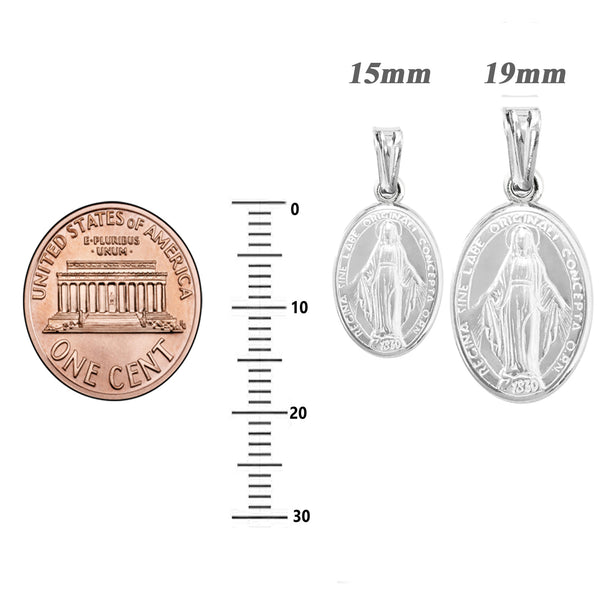 Sterling Silver Miraculous Mary Medal Charm Pendant Chain Necklace Small Regular
