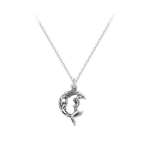 Sterling Silver Movable Rider Sexy Lady On The Moon Charm Necklace 18"