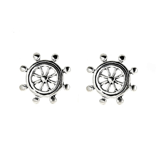 Ritastephens Sterling Silver 11mm Small Nautical Ship Wheel Stud Earrings – Elegant Marine Design with Classic Maritime Theme – Perfect Silver Nautical Jewelry
