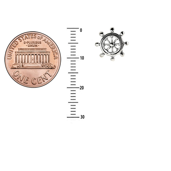 Sterling Silver Small Nautical Ship Wheel Stud Earrings 11mm