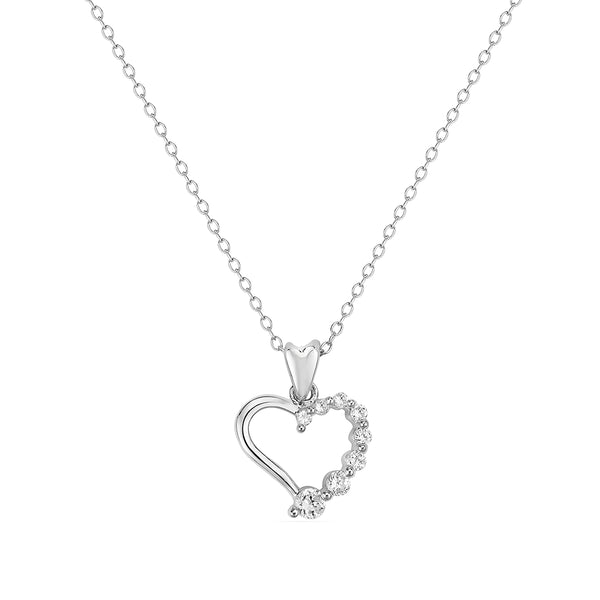 Ritastephens Sterling Silver Open Heart Cubic Zirconia Charm Pendant Necklace