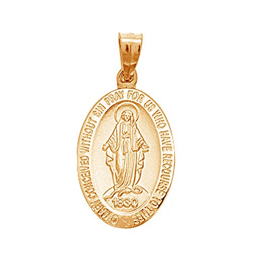 Ritastephens 14k Yellow Gold  Miraculous Virgin Mary Medal Charm