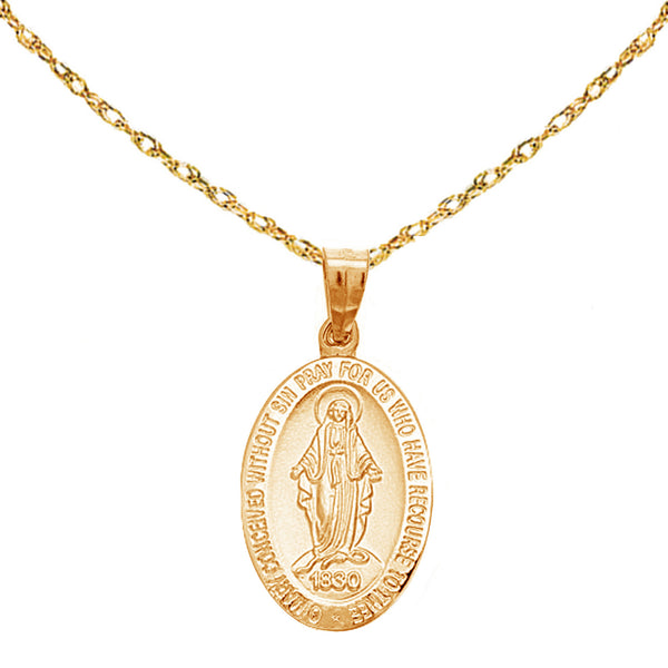Ritastephens 14k Yellow Gold Small Miraculous Virgin Mary Medal Charm Pendant Necklace