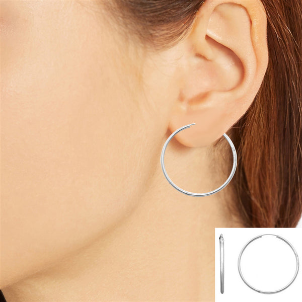 .925 Sterling Silver Hoops Endless Hoop Hoops Earrings 2x30mm