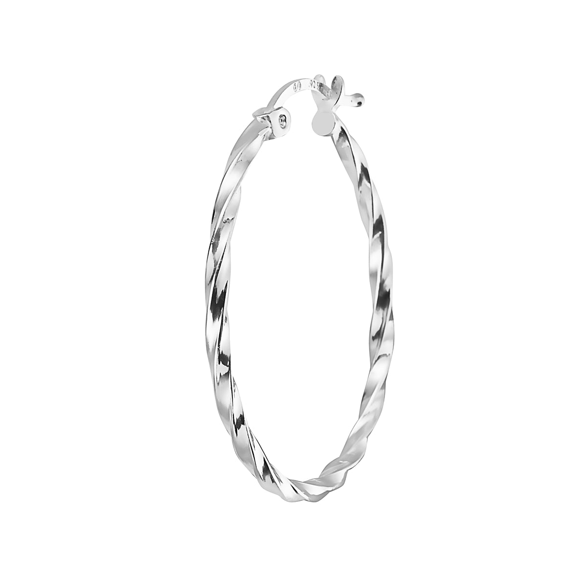 Ritastephens Elegant Sterling Silver Round Hoop Earrings with Click-Top Closure – Polished Tubular Twist Design, Stylish and Modern for Women’s Contemporary Fashion