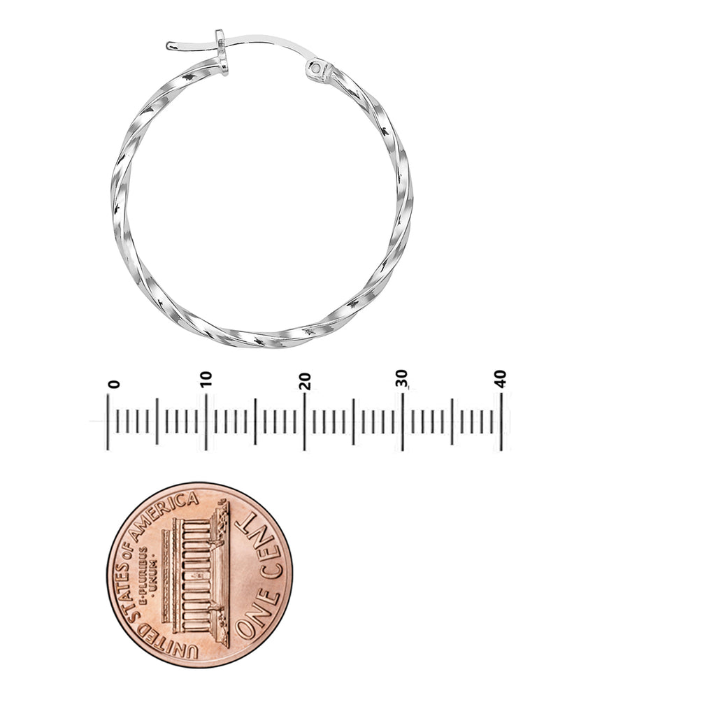 Ritastephens Elegant Sterling Silver Round Hoop Earrings with Click-Top Closure – Polished Tubular Twist Design, Stylish and Modern for Women’s Contemporary Fashion