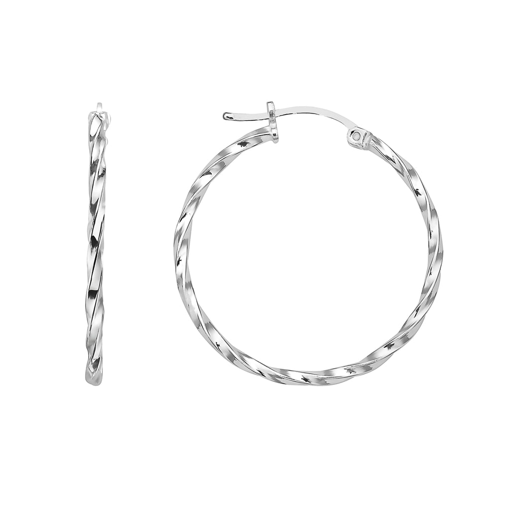 Ritastephens Elegant Sterling Silver Round Hoop Earrings with Click-Top Closure – Polished Tubular Twist Design, Stylish and Modern for Women’s Contemporary Fashion