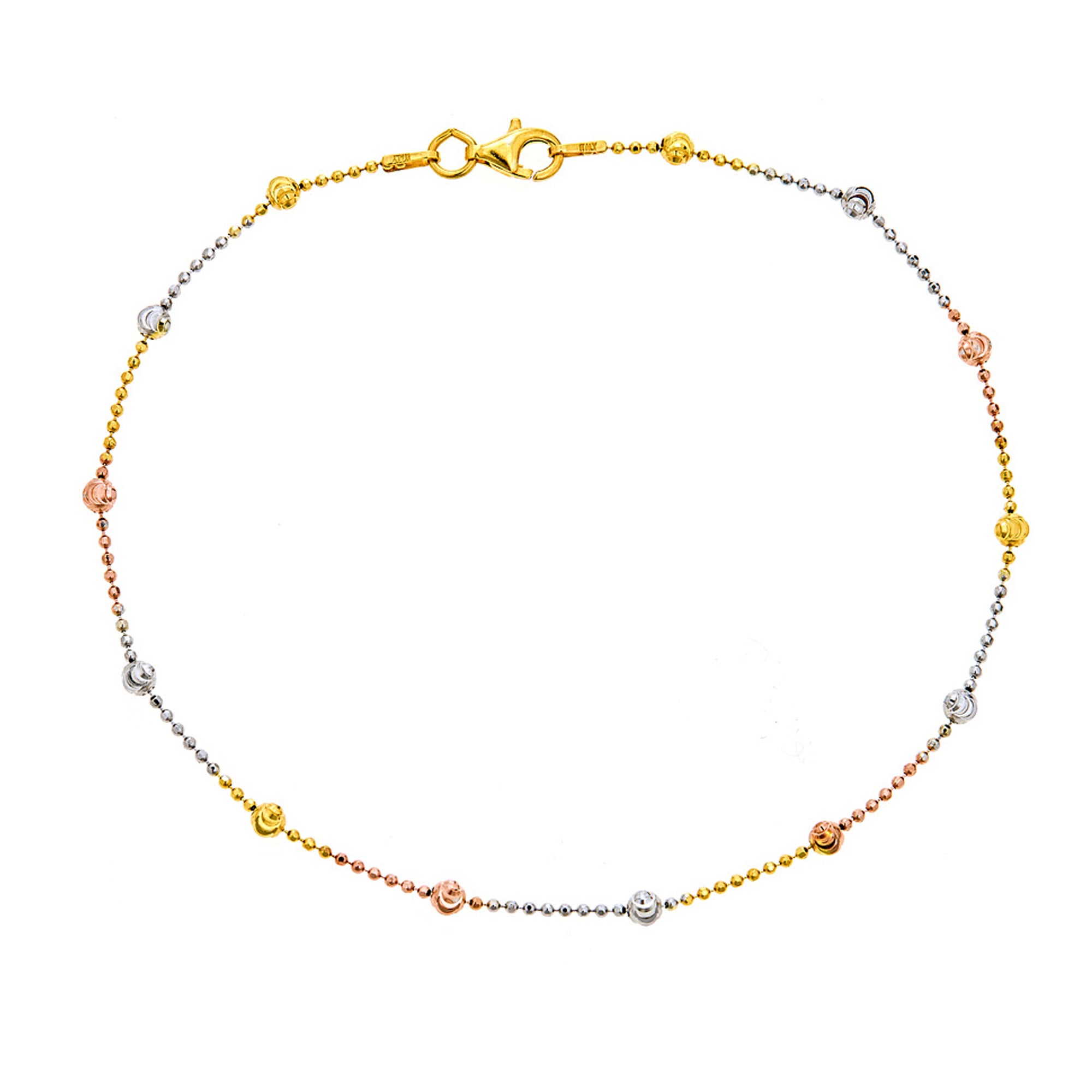 <style type="text/css"><!--td {border: 1px solid #cccccc;}br {mso-data-placement:same-cell;}--></style>
<p><span data-sheets-root="1">sterling silver tri-color moon-cut round station bead italian foot chain anklet 10"<br><br>discover the timeless elegance of our sterling silver tri-color moon-cut round station bead italian foot chain anklet. this exquisite anklet features ten meticulously crafted moon-cut round station beads, each showcasing a stunning tri-color design that adds a touch of sophistication to