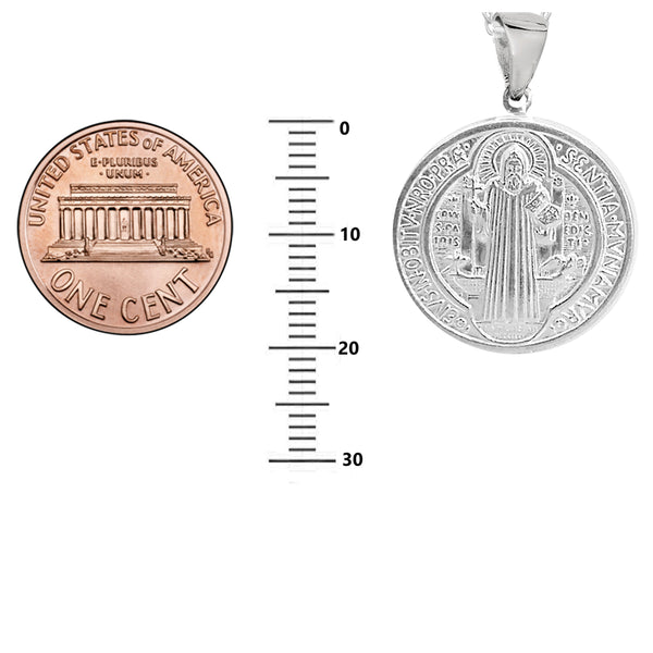 Sterling Silver San Benito St Saint Benedict Medallion 20MM Medal Charm Curb Chain Necklace