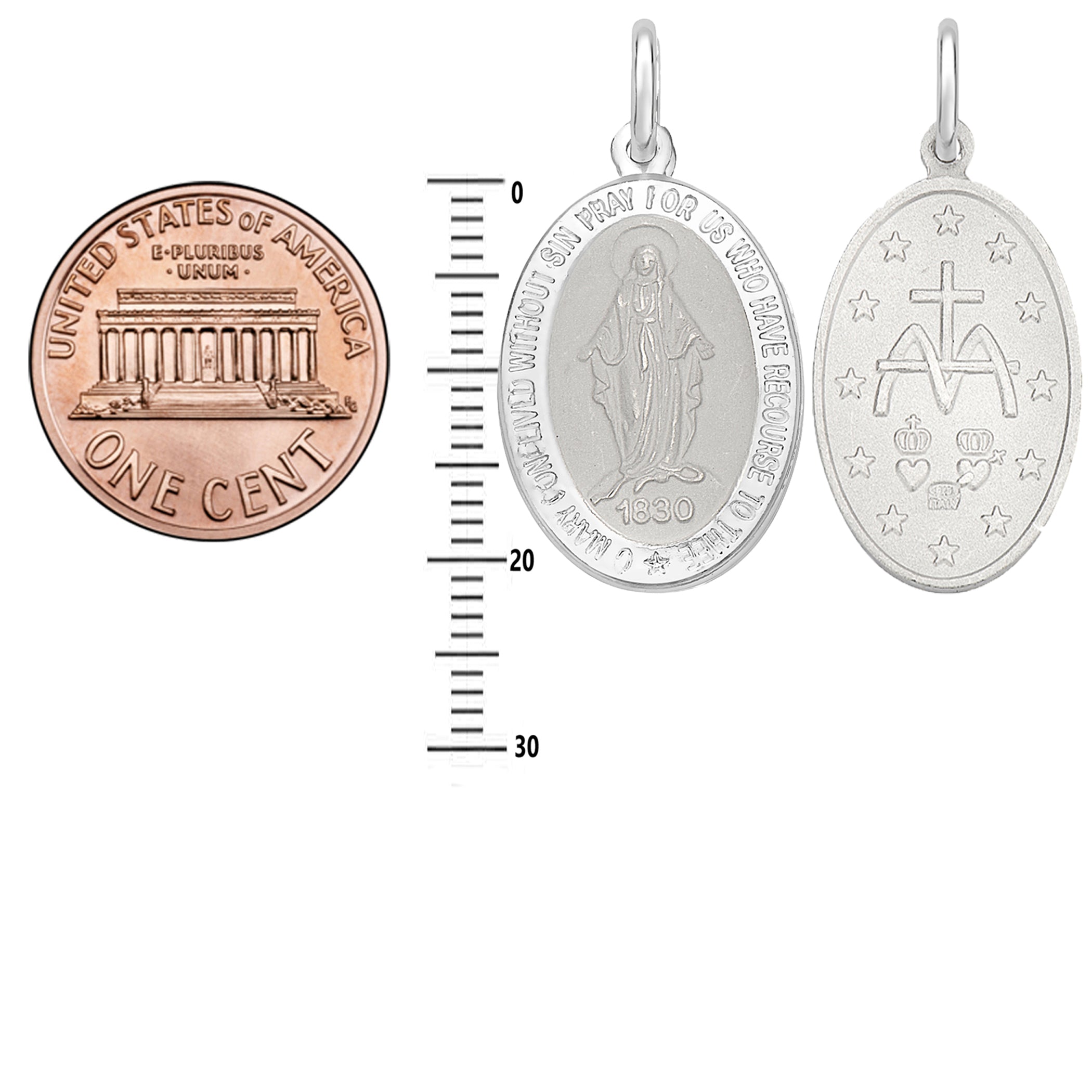 Ritastephens Sterling Silver Miraculous Mary Medal Charm Pendant 22mm with Cable Chain Necklace - Elegant Religious Jewelry, Italian Craftsmanship,