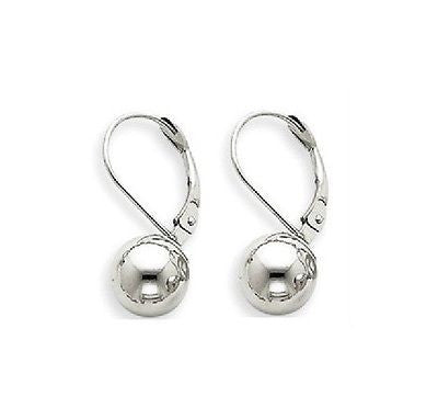 .925 Sterling Silver Lever Back Dangle Ball 10mm Earrings