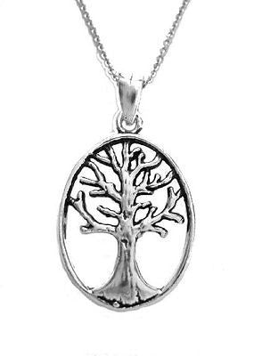 .925 Sterling Silver Tree Of Life Oval Pendant Charm Necklace 18"