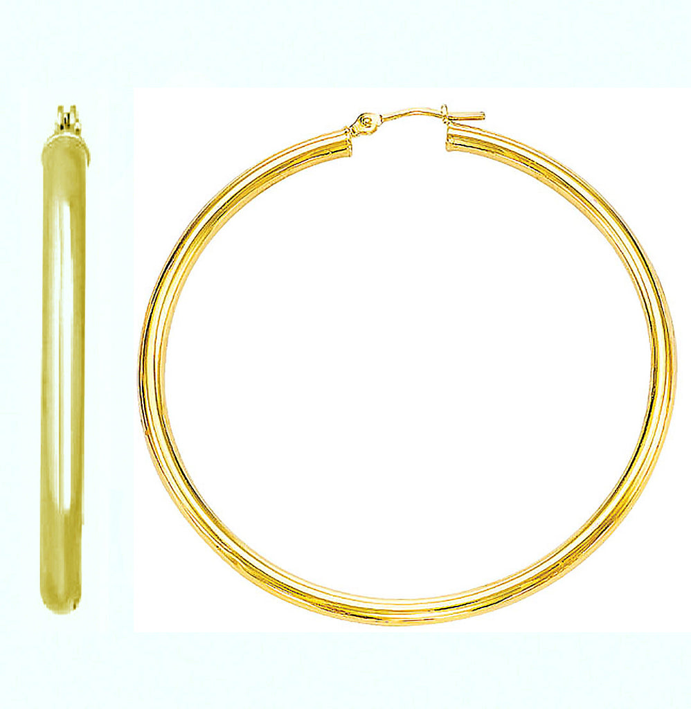 14K Real Yellow Gold Jumbo Hoops Hoop Earrings Tubular 50x3mm