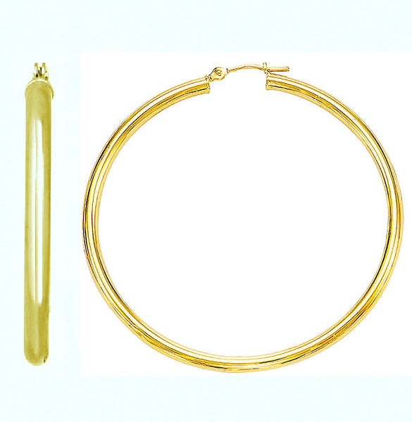 14K Real Yellow Gold Jumbo Hoops Hoop Earrings Tubular 50x3mm