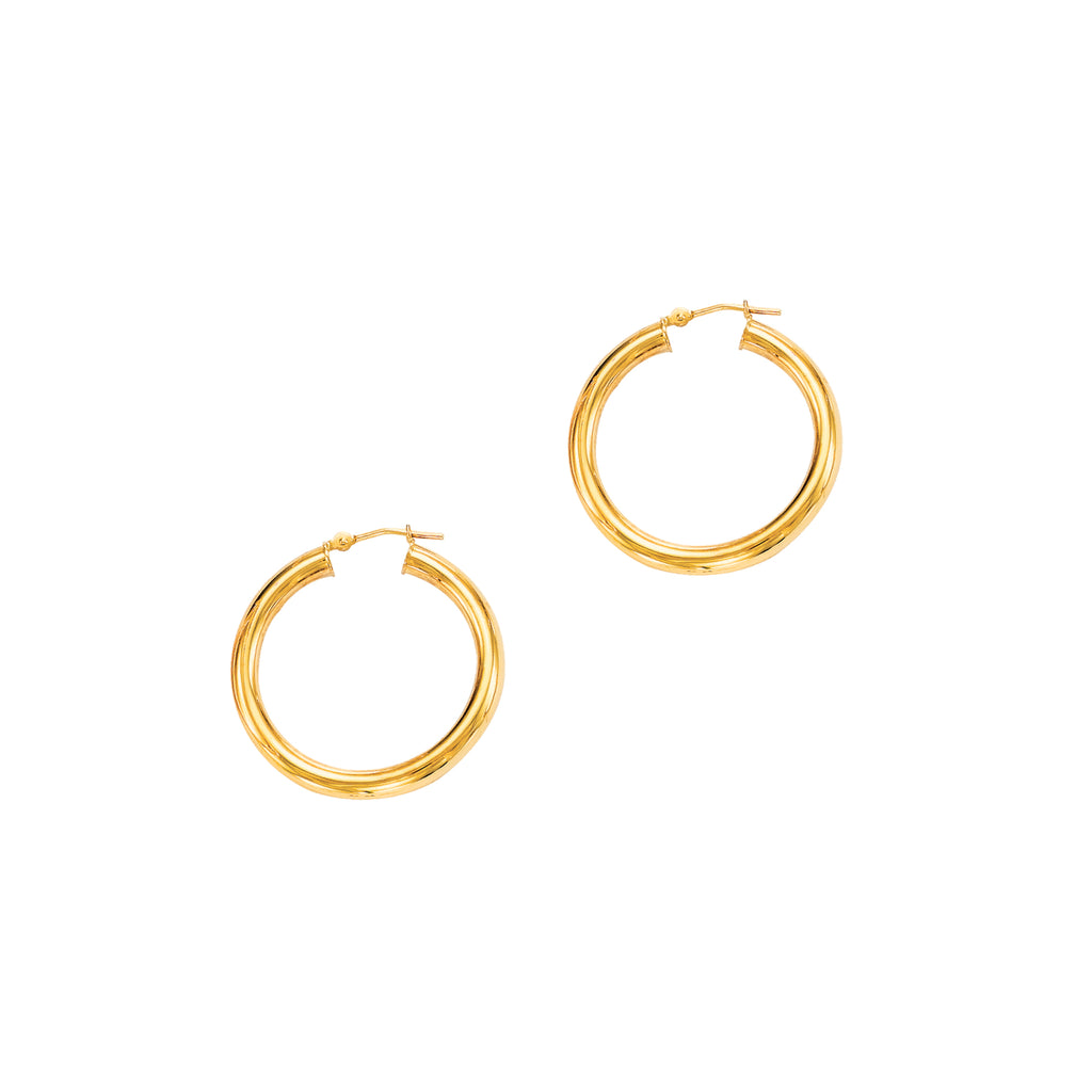 14K Real Yellow Gold Hoops Hoop Earrings Tubular 30x4mm