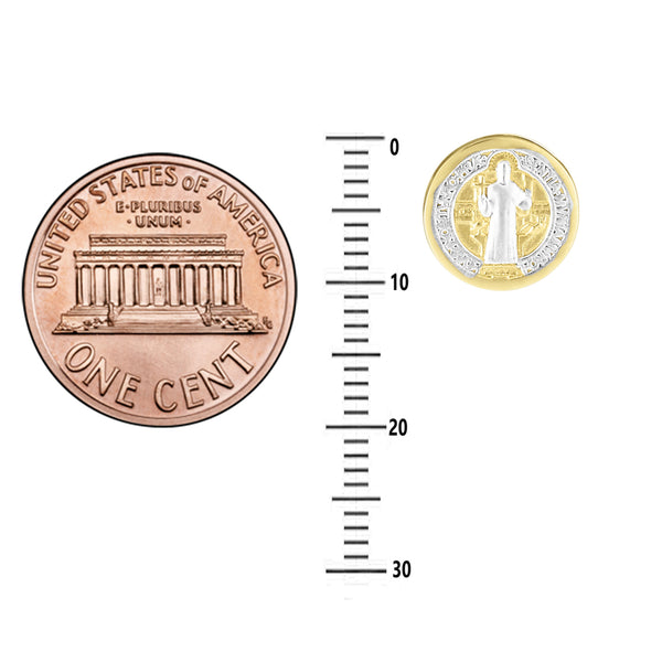 Ritastephens 14k Yellow White Two-tone Gold Mini Round San Benito St Saint Benedict Tiny Medal Stud Earrings