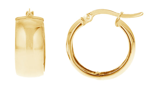 Ritastephens 14k Gold Shiny Polished Wide Huggies Hoop Earrings – 6x13.5 mm, Elegant Gold Hoops in Yellow, White, or Pink Gold, Perfect for Everyday Wear