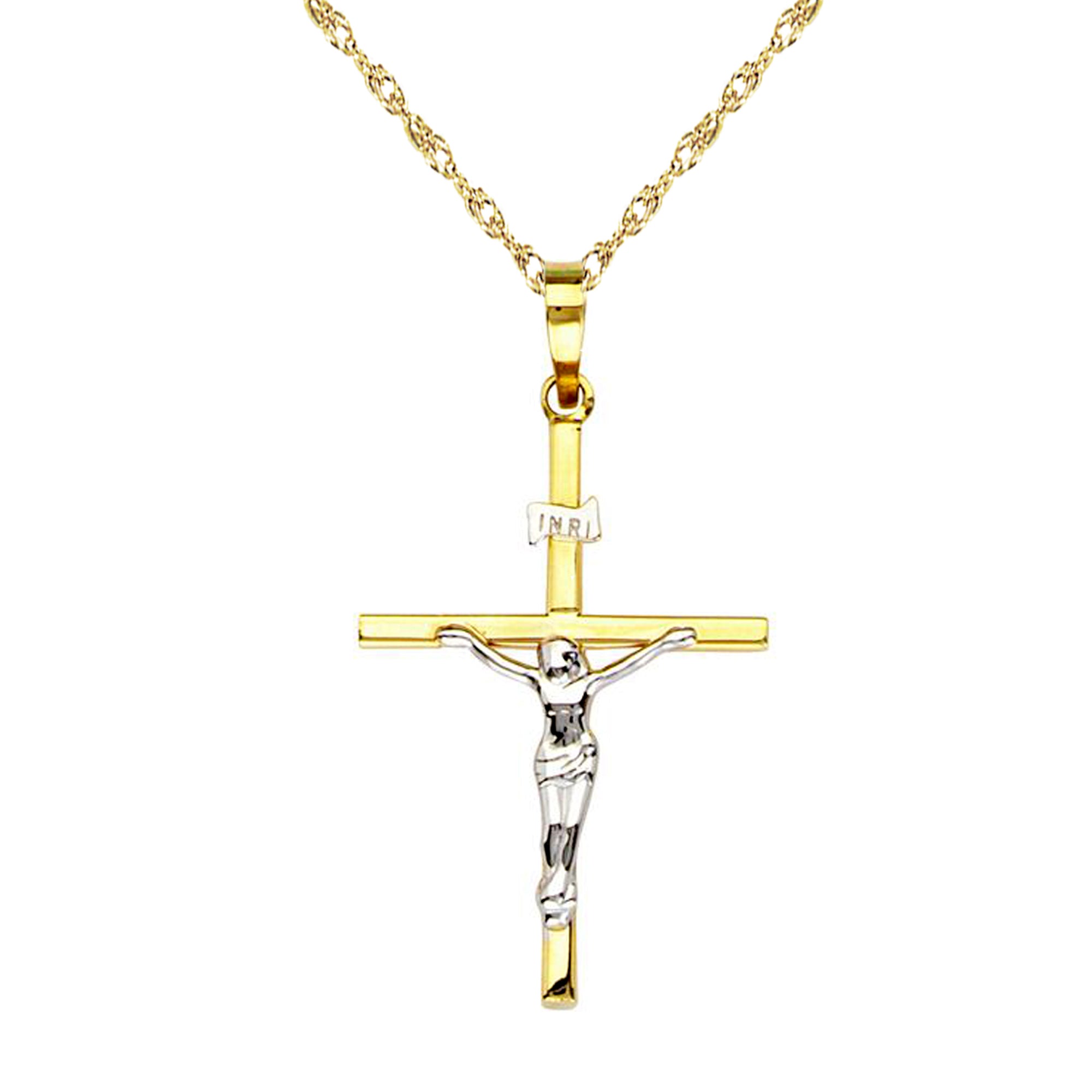 Ritastephens Stylish 14k Two-Tone Gold Crucifix Cross Pendant Necklace – 20-inch Chain, Elegant Yellow and White Gold Religious Jewelry, Classic and High-Quality Faith-Based Pendant