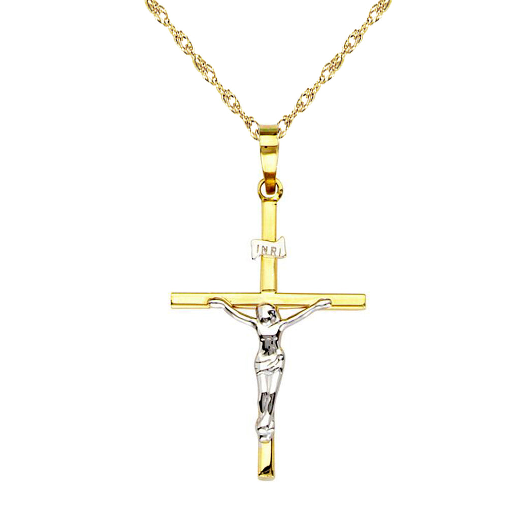 Ritastephens 14k Yellow White Two Tone Gold Crucifix Cross Charm Pendant Necklace 20"