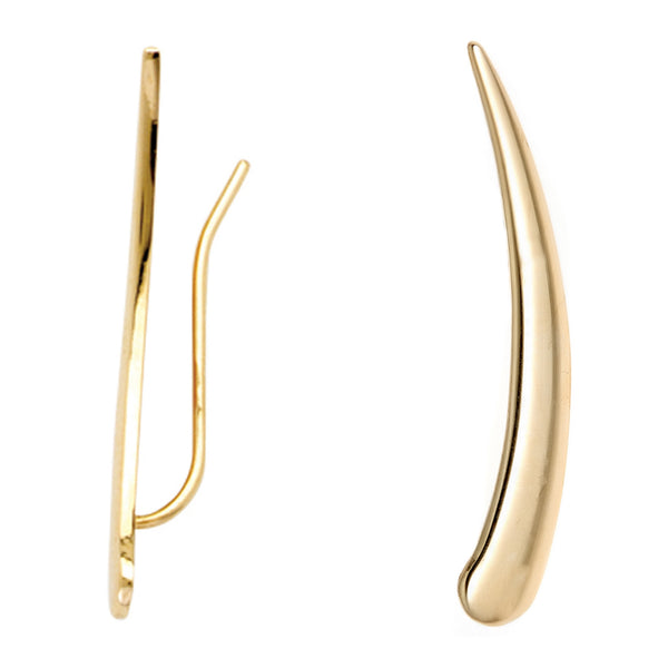 14k Yellow Gold Flat Curved Ear Climber Crawler Earrings 29 Mm