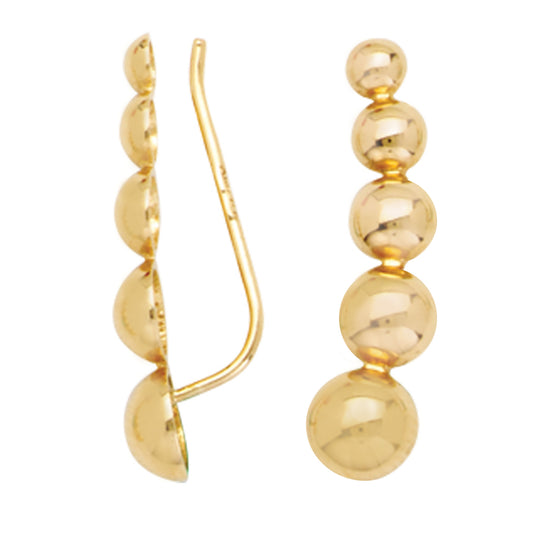 Ritastephens  14k Yellow Gold Linear Beaded Ear Climber Crawler Earrings – Elegant and Trendy Gold Ear Climbers, Modern Beaded Design, Minimalist and Stylish Gold Jewelry