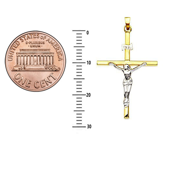 14K Yellow Gold Cross Two Tone Charm Pendant For Adult, Unisex