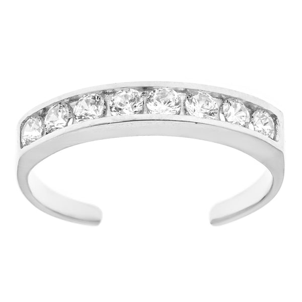 Sterling Silver Channel Set Cubic Zirconia Toe Ring Body Art Adjustable
