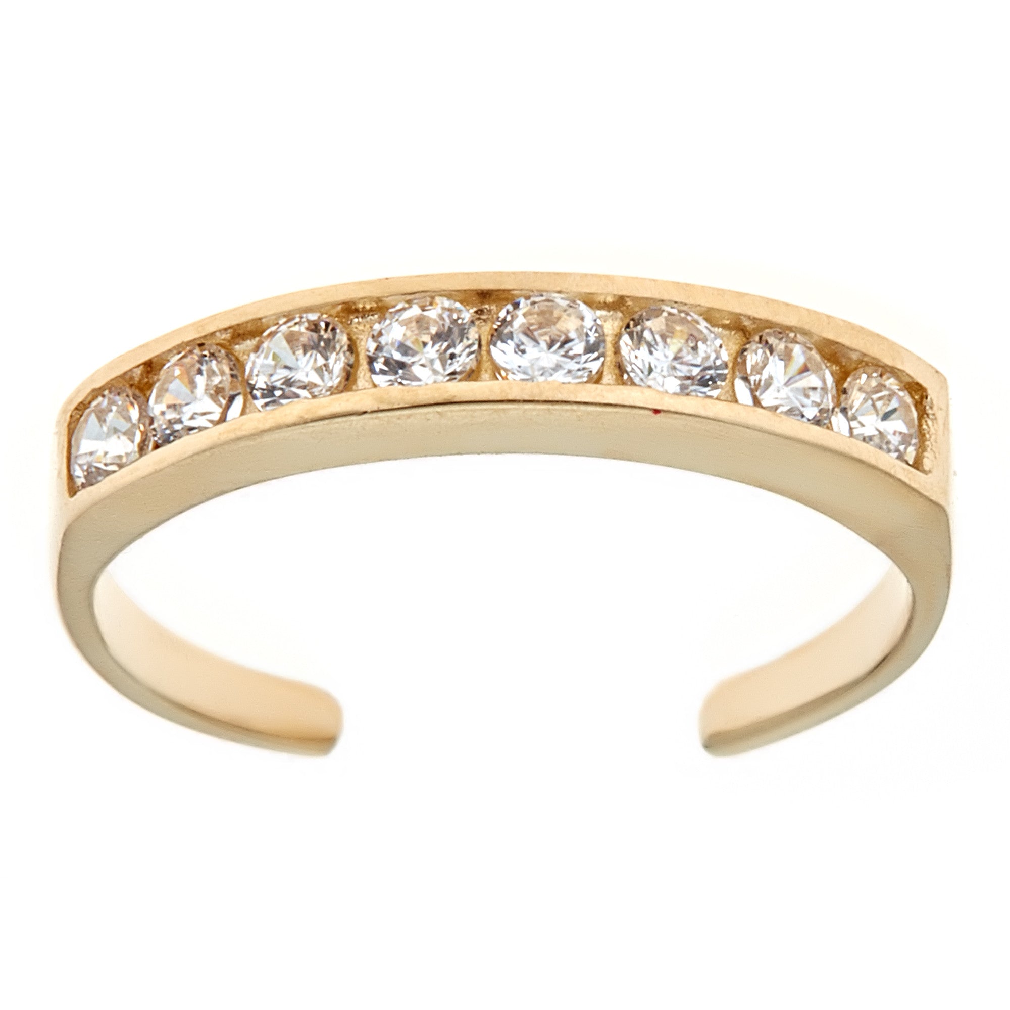 <style type="text/css"><!--td {border: 1px solid #cccccc;}br {mso-data-placement:same-cell;}--></style>
<p><span data-sheets-root="1"><span>adorn your toes with the luxurious shimmer of this 10k solid gold eternity band toe ring. this exquisite piece of body jewelry is meticulously crafted to add a touch of elegance to any ensemble. the toe ring features a channel setting, beautifully showcasing a continuous row of brilliant white cubic zirconia stones that sparkle like diamonds. the design offers a sophist