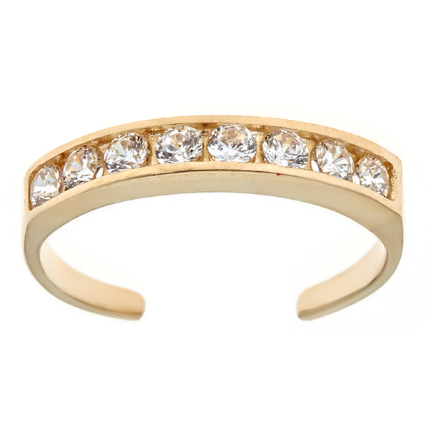 14K Solid Gold CZ Eternity Toe Ring Adjustable Body Jewelry