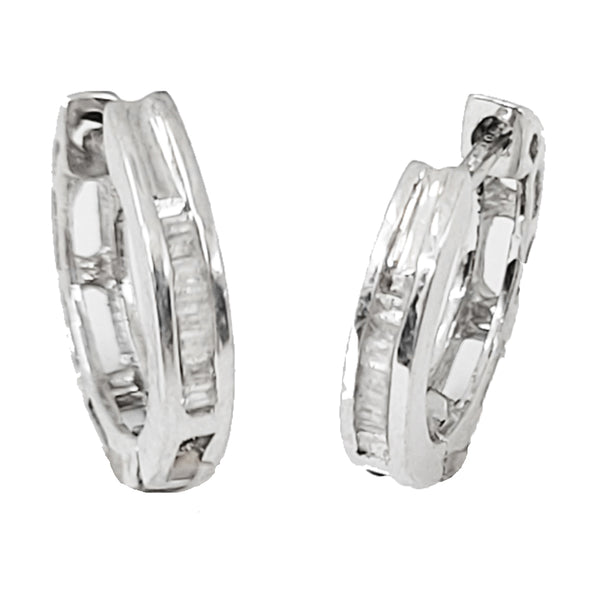 Ritastephens Sterling Silver Baguette Cut CZ Cubic Zirconia Huggie Hoop Earrings