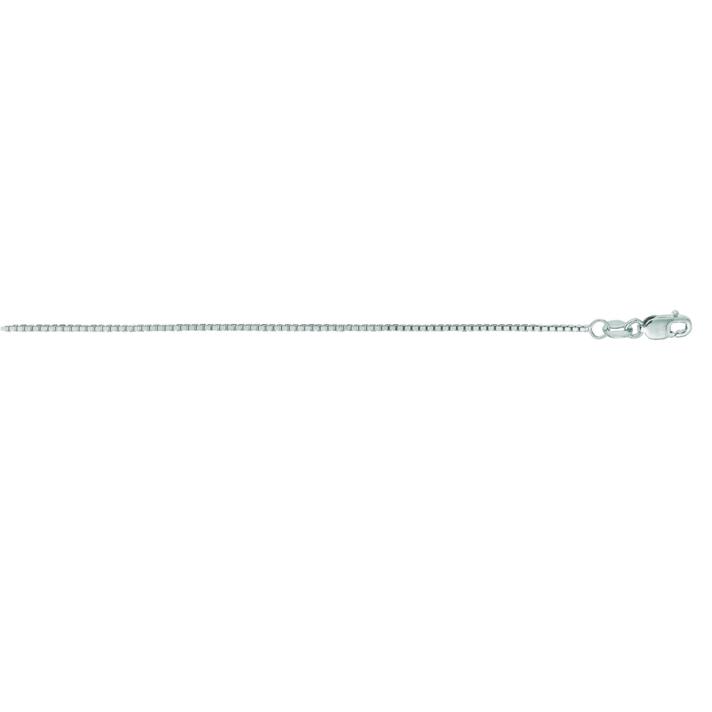 14K Solid White Gold Box Chain Necklace 1mm 16", 18", 20", 24" Lobster lock