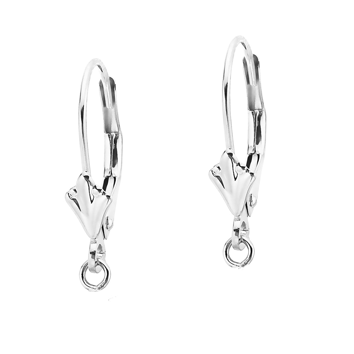 Lever Back Ear Wire Fleur de Lis with Open Ring 14K White Gold
