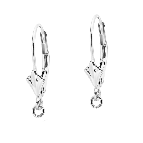 14K White Gold Fleur de Lis Lever Back Ear Wire with Open Ring New