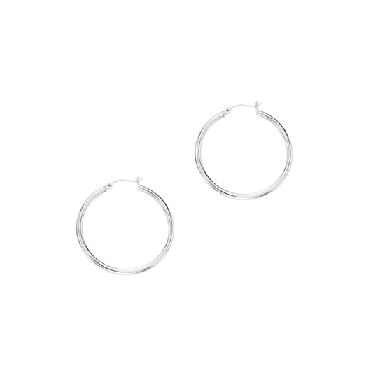 Ritastephens 14K Real White Gold Tubular Hoop Earrings – Elegant 40x3mm Large Hoops, Classic & Modern Design, Sleek Fine White Gold, Premium Quality Jewelry, New Arrival
